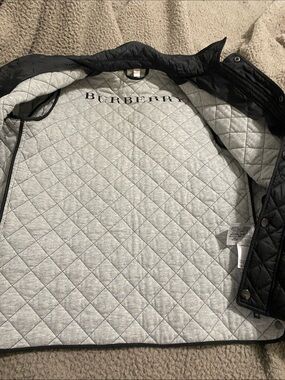 Burberry Black Quilted Puffer Jacket with Light Gray  this is a kids size xl